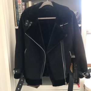 Topshop faux shearling/biker jacket sz petite 6